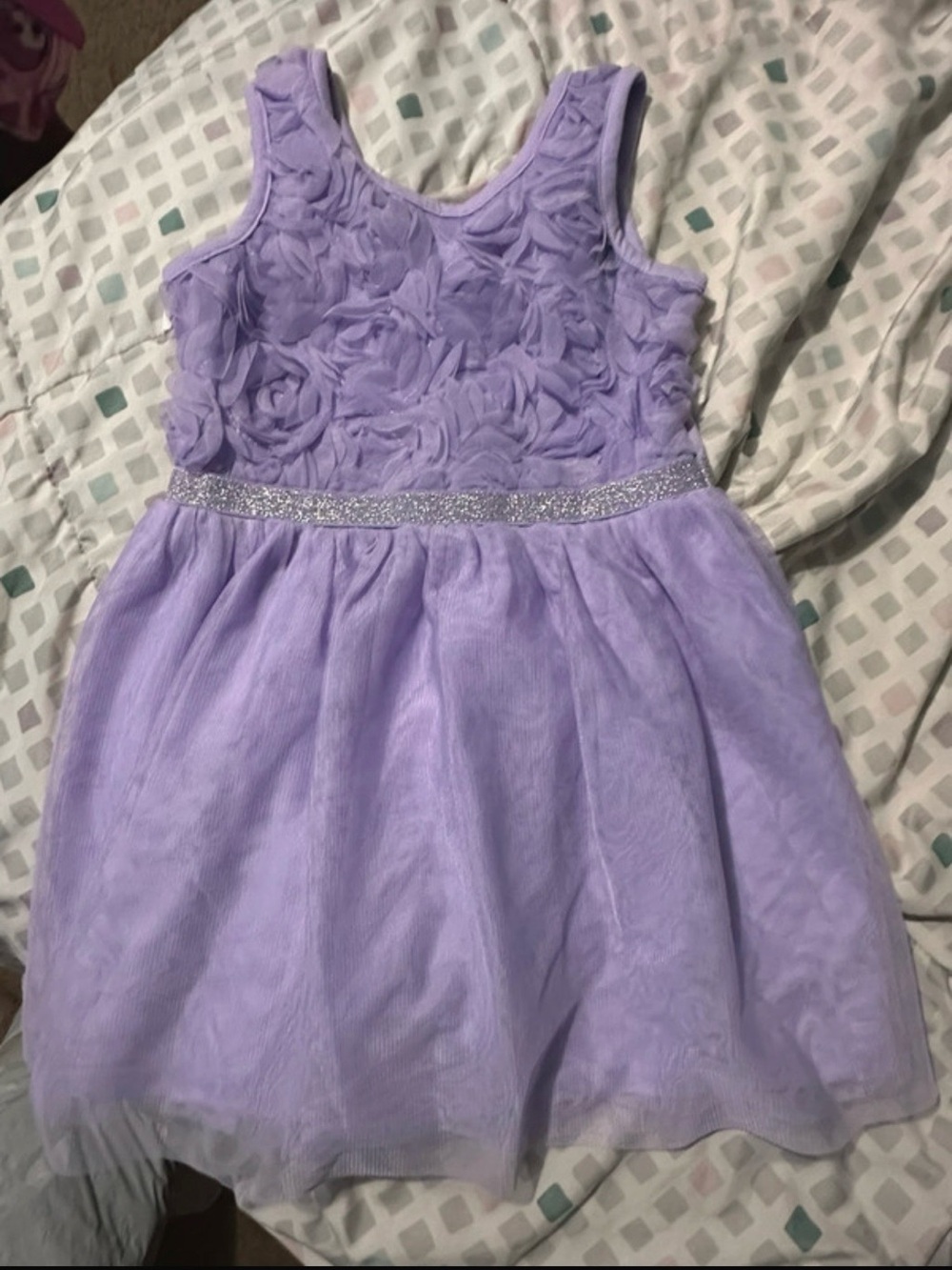 The Children's Place Lavender Rosette Tulle Dress with Silver Waistband